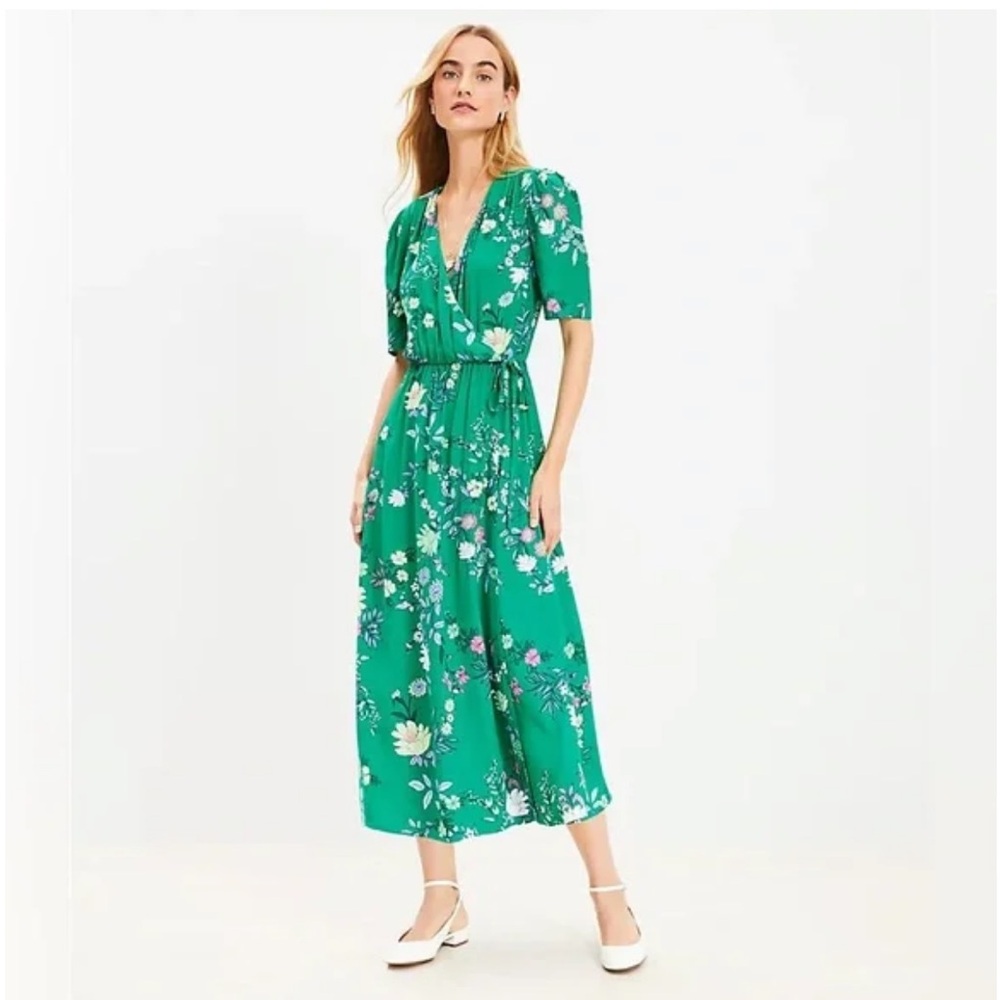 LOFT Green Flutter Sleeve Midi Sundress